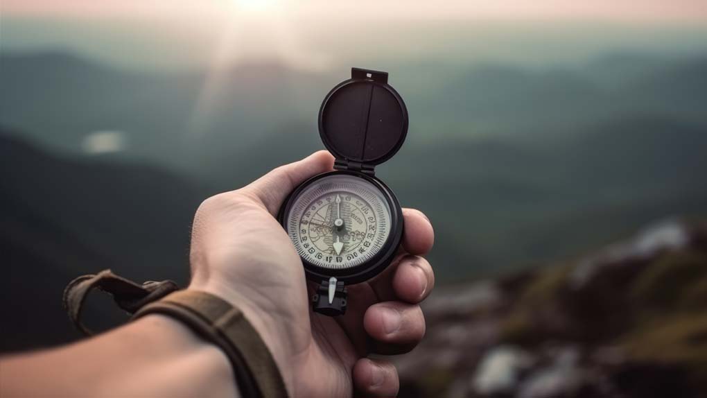 Werte erkennen: ein Mann hält einen Kompass in der Hand